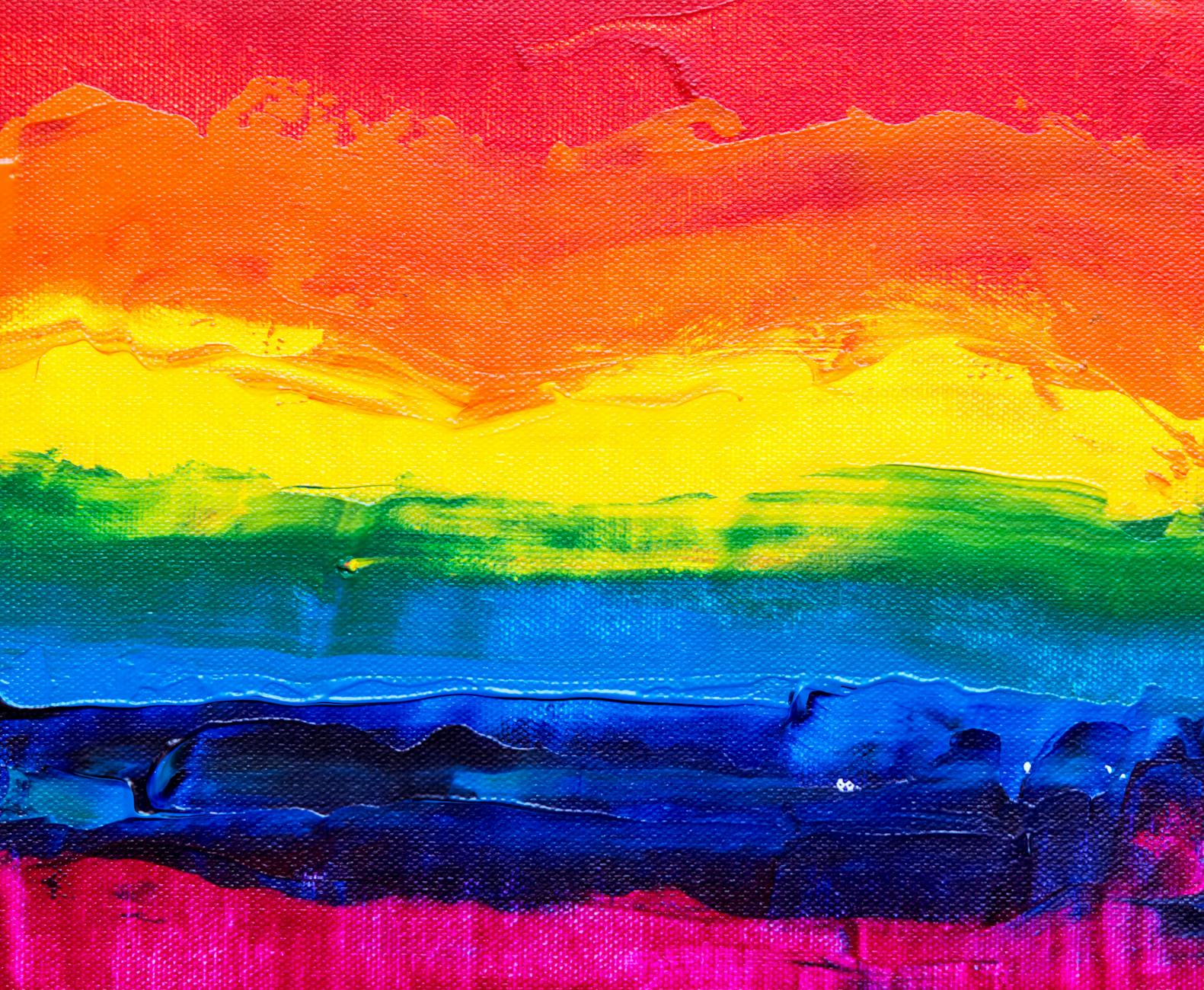 orange yellow green and blue abstract painting