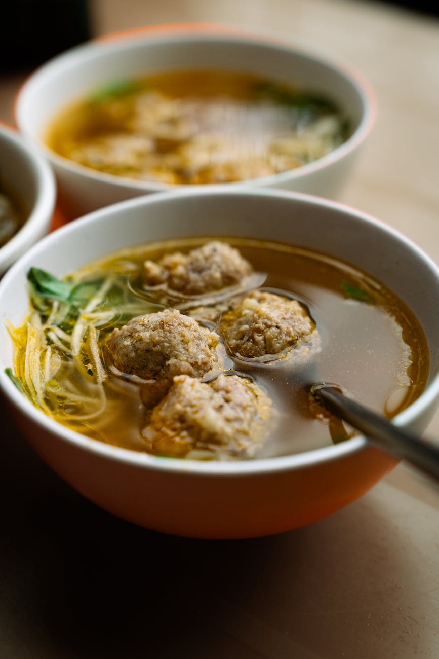 delicious italian meatball soup close up