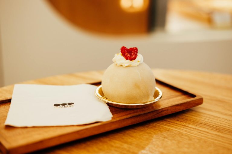 tasty mochi dessert with raspberry topping