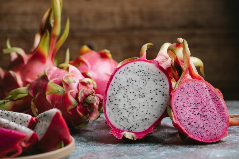 close up photo of sliced dragon fruit